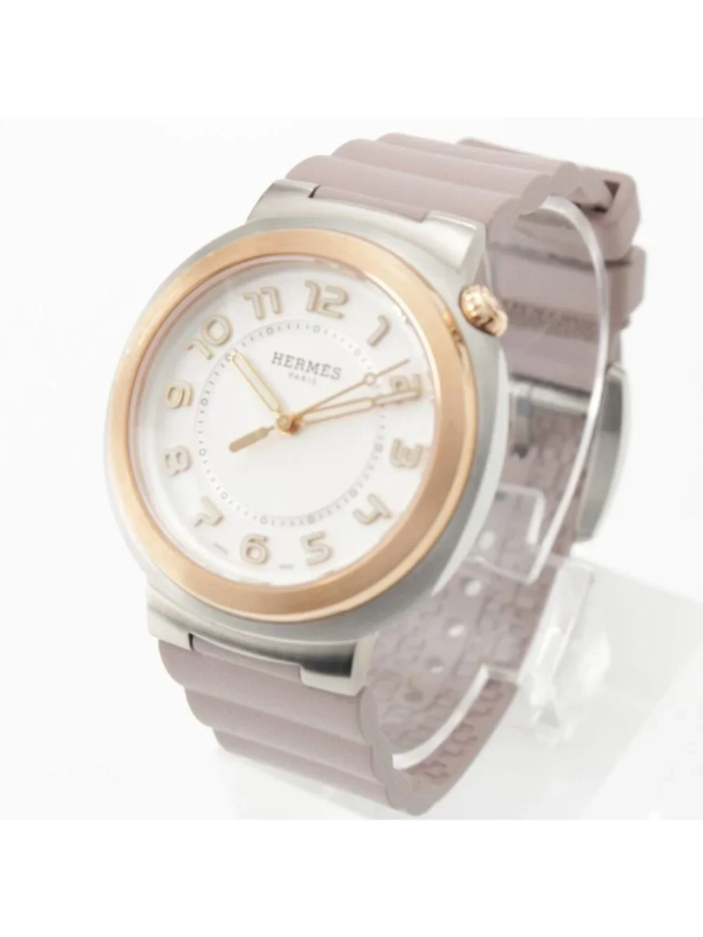 Hermes Cut GM Watch Automatic Winding Silver Dial Pink Gold 36